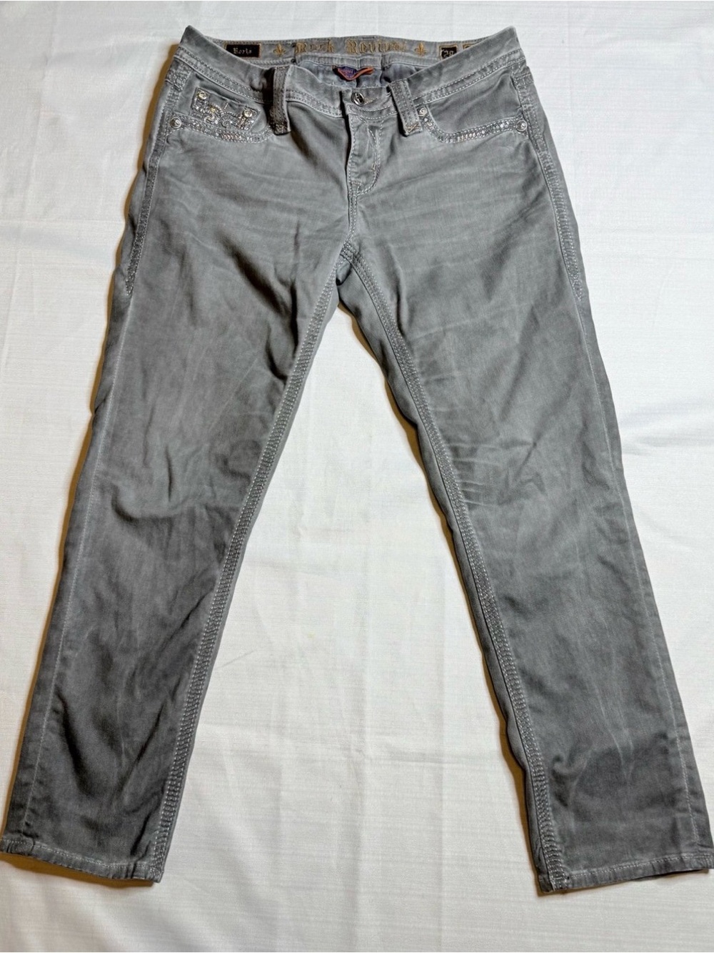 Rock Revival Mid Rise Womens 28 Gray Denim Boris Crop Skinny Jeans